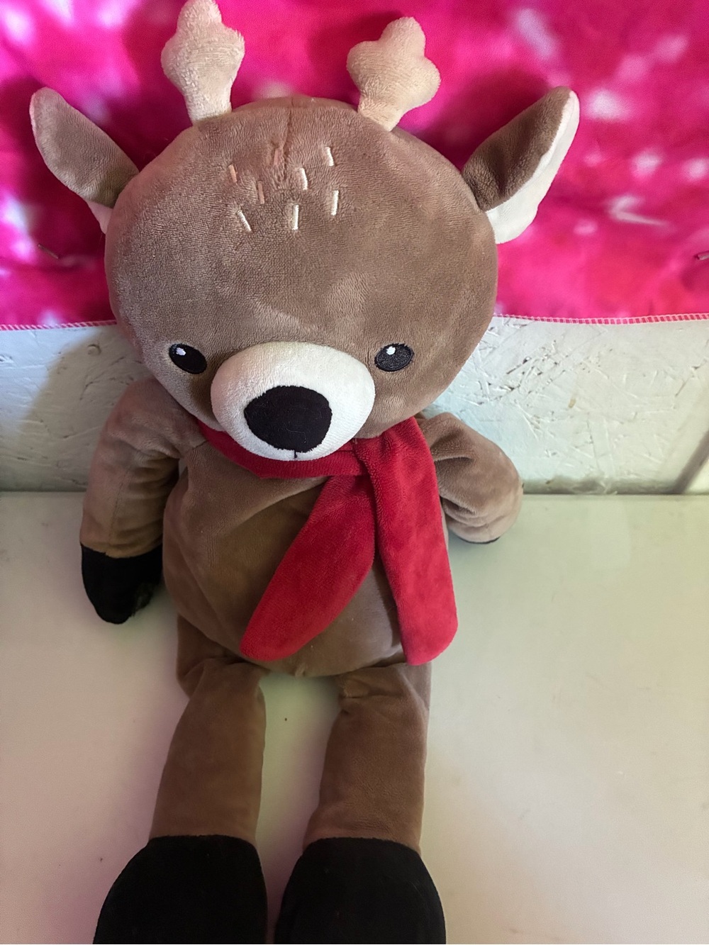 Brown Reindeer Plush Toy with Red Scarf - Soft Holiday Stuffed Animal